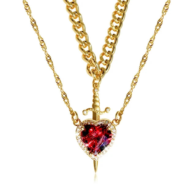 Heart and Sword Necklace Set