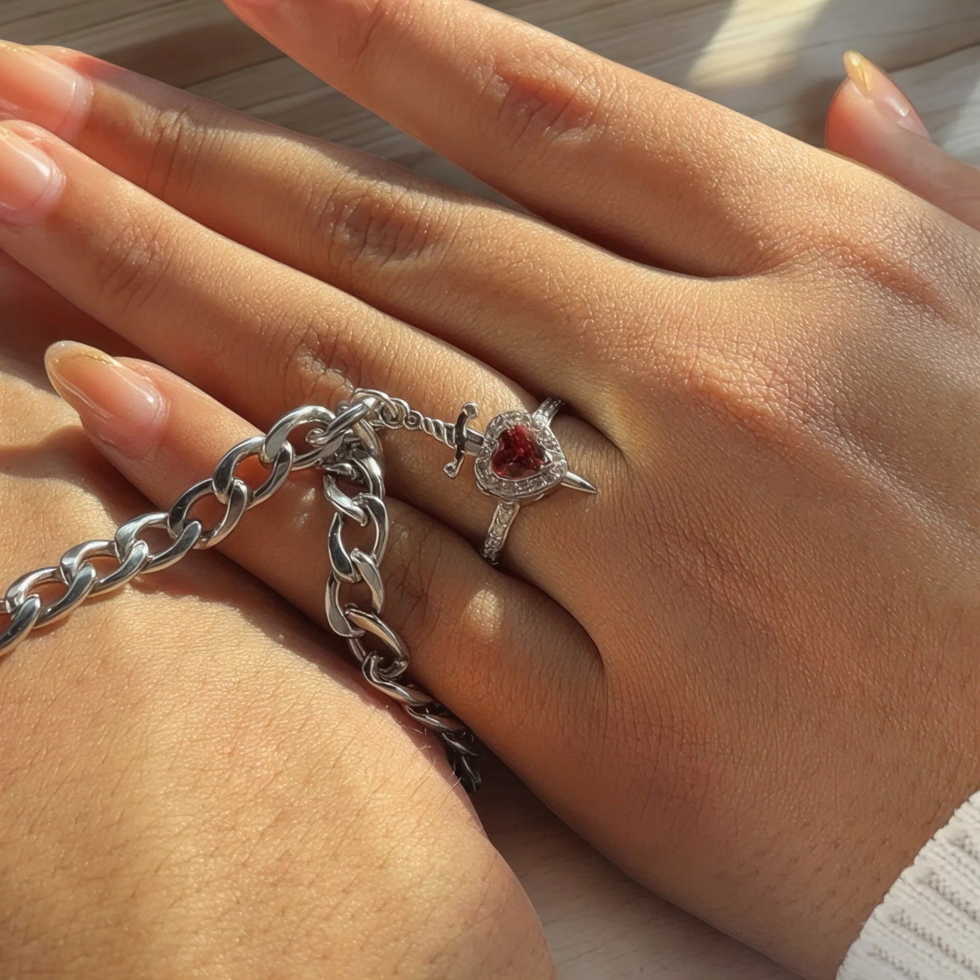 Heart and Sword Ring & Bracelet